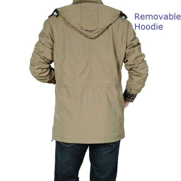 Military Jacket Men's Army Jacket Khaki Army Jacket removable hoodie Outdoors - Picture 6 of 8